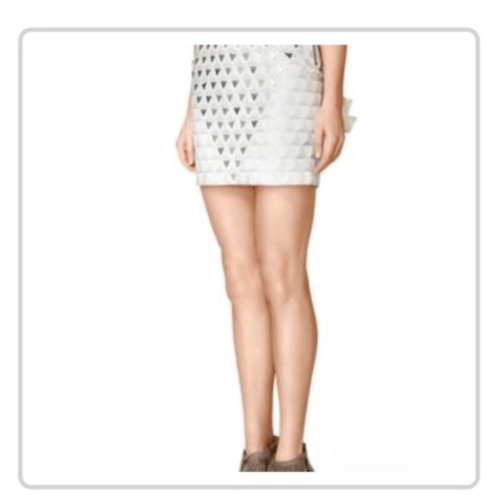 Custom White Leather Skirt with Metal Detailing